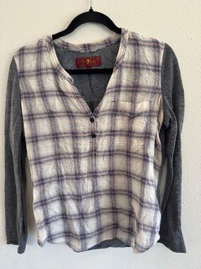 7 for All Mankind XS Plaid Button Front Gray Sleeve Shirt